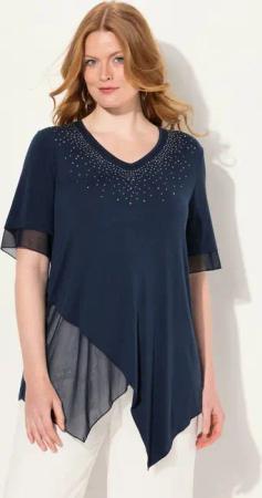 Ulla Popken Druckbluse Bluse Layering-Look Mesh/Jersey Zipfelsaum