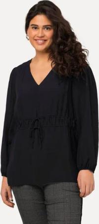 Ulla Popken Druckbluse Bluse Struktur Tunnelzug V-Ausschnitt Langarm