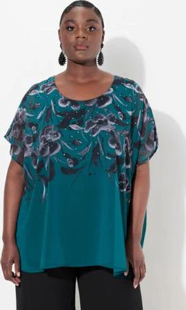 Ulla Popken Druckbluse Blusenshirt doppellagig Oversized Rundhals Halbarm