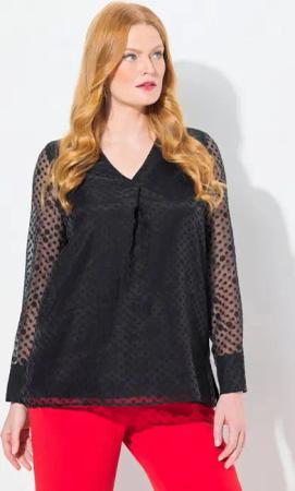 Ulla Popken Druckbluse Blusenshirt Punkte doppellagig V-Ausschnitt