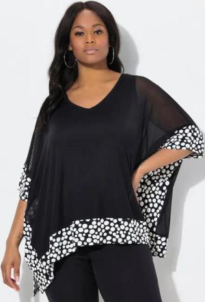 Ulla Popken Druckbluse Chiffon-Bluse Flockpunkte V-Ausschnitt 3/4-Arm