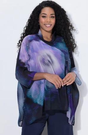 Ulla Popken Druckbluse Chiffon-Tunika doppellagig Schalkragen 3/4-Arm