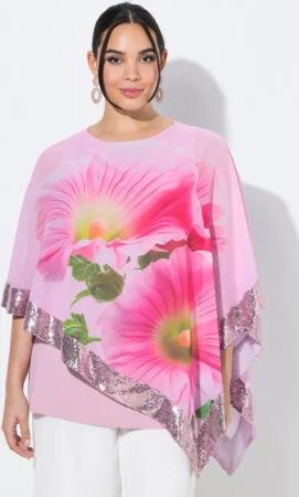 Ulla Popken Druckbluse Chiffonbluse Blüten U-Boot-Ausschnitt 3/4-Arm