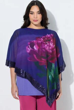 Ulla Popken Druckbluse Chiffonbluse Blüten U-Boot-Ausschnitt 3/4-Arm