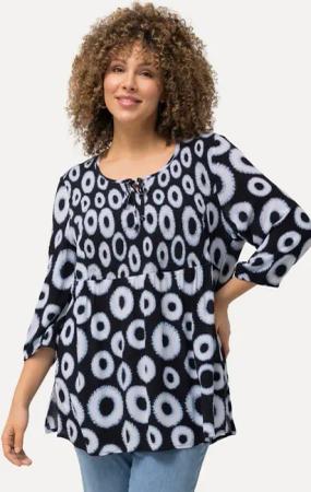 Ulla Popken Druckbluse Smokbluse Kreise A-Linie Rundhals 3/4-Arm