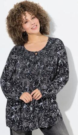 Ulla Popken Druckbluse Smokbluse Schmetterlinge A-Linie Rundhals Langarm