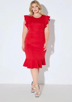 Ulla Popken Etuikleid Scubakleid bequeme Passform kurze Flügelärmel