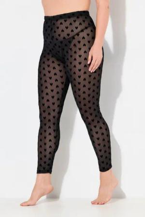 Ulla Popken Feinstrumpfhose Strumpf-Leggings Mesh Herz-Flockdruck