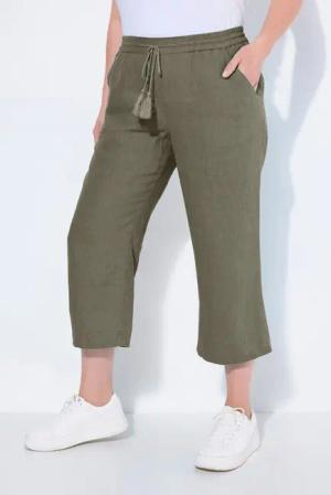 Ulla Popken Funktionshose 7/8-Leinenhose elastischer Bund natürlich kühl