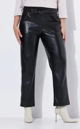 Ulla Popken Funktionshose Hose Lederoptik Streifen gerades Bein Elastikbund