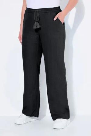 Ulla Popken Funktionshose Leinenhose Mary Elastikbund weites gerades Bein