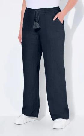 Ulla Popken Funktionshose Leinenhose Mary Elastikbund weites gerades Bein