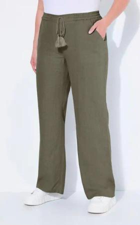 Ulla Popken Funktionshose Leinenhose Mary Elastikbund weites gerades Bein