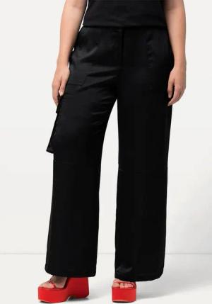 Ulla Popken Funktionshose Satin-Cargohose Mary weites gerades Bein