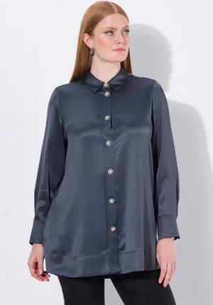 Ulla Popken Hemdbluse Bluse Acetat A-Linie Hemdkragen Langarm