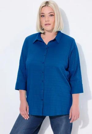 Ulla Popken Hemdbluse Bluse Bubble-Qualität Hemdkragen 3/4-Arm