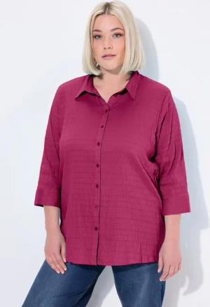 Ulla Popken Hemdbluse Bluse Bubble-Qualität Hemdkragen 3/4-Arm