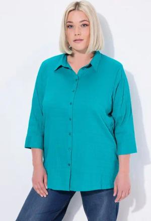 Ulla Popken Hemdbluse Bluse Bubble-Qualität Hemdkragen 3/4-Arm