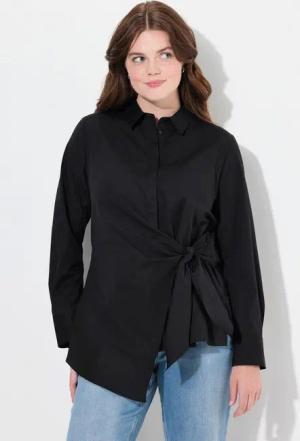 Ulla Popken Hemdbluse Bluse drapiert Hemdkragen Langarm Biobaumwolle