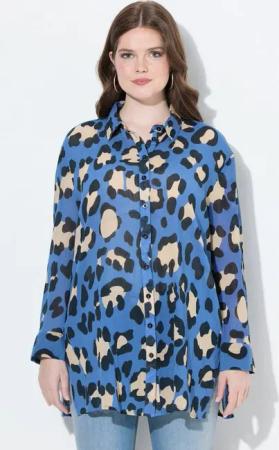 Ulla Popken Hemdbluse Bluse Leomuster Hemdkragen Langarm