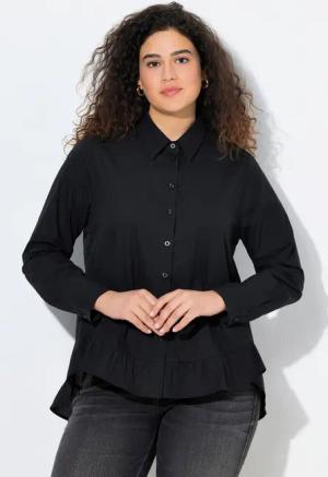 Ulla Popken Hemdbluse Bluse Volantsaum A-Linie Hemdkragen Langarm