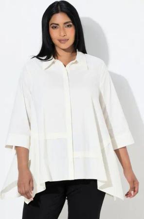 Ulla Popken Hemdbluse Bluse Ziernähte Hemdkragen 3/4-Arm asymmetrisch