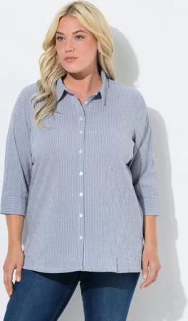 Ulla Popken Hemdbluse Bubble-Bluse Streifen Hemdkragen 3/4-Arm