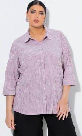 Ulla Popken Hemdbluse Bubble-Bluse Streifen Hemdkragen 3/4-Arm