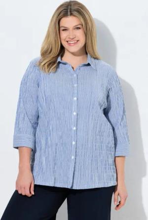 Ulla Popken Hemdbluse Bubble-Bluse Streifen Hemdkragen 3/4-Arm