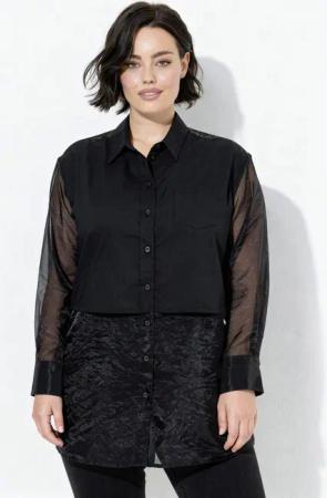 Ulla Popken Hemdbluse Hemd Materialmix Hemdkragen Langarm