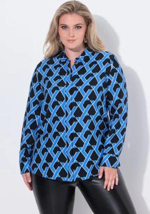 Ulla Popken Hemdbluse Hemdbluse grafischer Druck Hemdkragen Langarm