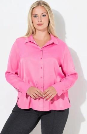 Ulla Popken Hemdbluse Hemdbluse Hemdkragen Langarm Satin