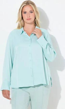 Ulla Popken Hemdbluse Hemdbluse Hemdkragen Langarm Satin