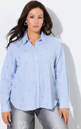 Ulla Popken Hemdbluse Hemdbluse Herzen A-Linie Hemdkragen Langarm