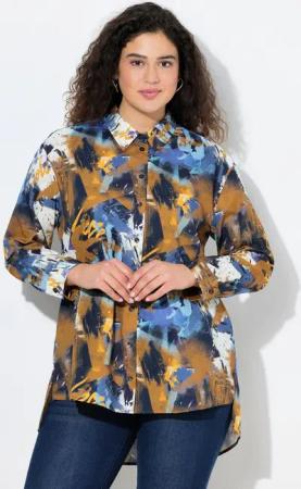 Ulla Popken Hemdbluse Hemdbluse hinten länger Hemdkragen Langarm