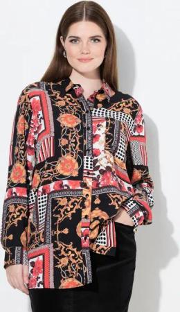 Ulla Popken Hemdbluse Hemdbluse Landhausmuster Hemdkragen Langarm