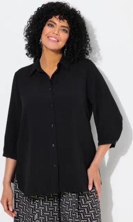 Ulla Popken Hemdbluse Hemdbluse Leinenoptik A-Linie Hemdkragen 3/4-Arm