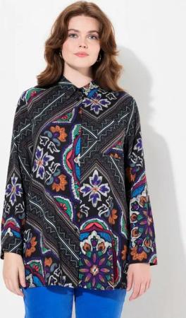 Ulla Popken Hemdbluse Hemdbluse Mustermix Hemdkragen Langarm