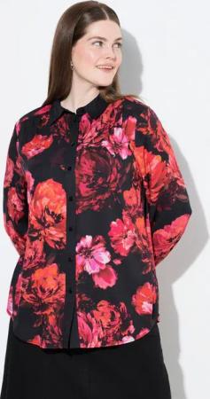 Ulla Popken Hemdbluse Hemdbluse Rosen Hemdkragen Langarm