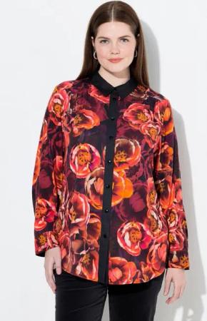 Ulla Popken Hemdbluse Hemdbluse Rosen Hemdkragen Langarm