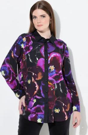 Ulla Popken Hemdbluse Hemdbluse Rosen Hemdkragen Langarm