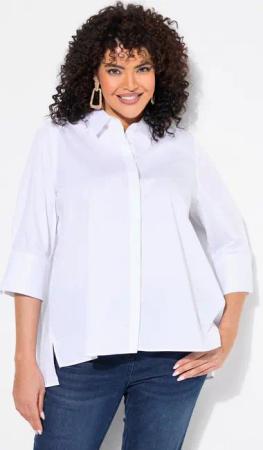 Ulla Popken Hemdbluse Hemdbluse Rückenfalte A-Linie Hemdkragen 3/4-Arm