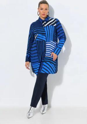 Ulla Popken Hemdbluse Hemdbluse Streifen A-Linie Hemdkragen Langarm