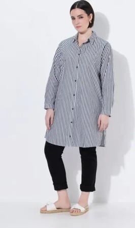 Ulla Popken Hemdbluse Hemdbluse Streifen Hemdkragen A-Linie Langarm