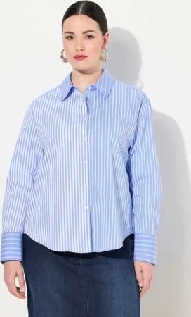 Ulla Popken Hemdbluse Hemdbluse Streifenmix Oversized Hemdkragen Langarm
