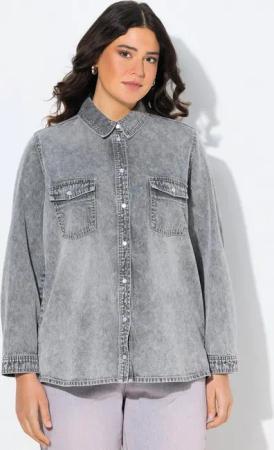 Ulla Popken Hemdbluse Jeansbluse Hemdkragen Druckknöpfe Langarm