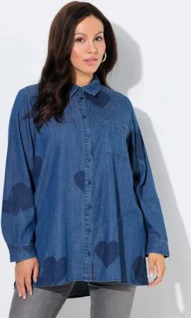 Ulla Popken Hemdbluse Jeansbluse Herzen Hemdkragen Langarm Lyocellmix