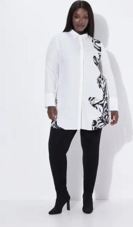 Ulla Popken Hemdbluse Longbluse Animal-Design Hemdkrage Langarm