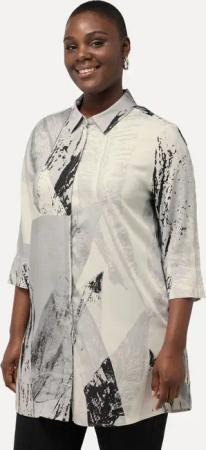 Ulla Popken Hemdbluse Longbluse Federn Hemdkragen 3/4-Arm