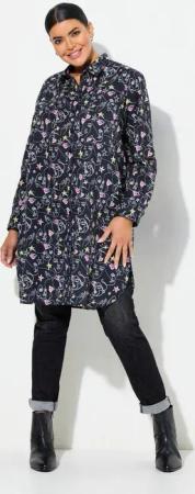 Ulla Popken Hemdbluse Longbluse Scribble-Herz Muster A-Linie Langarm